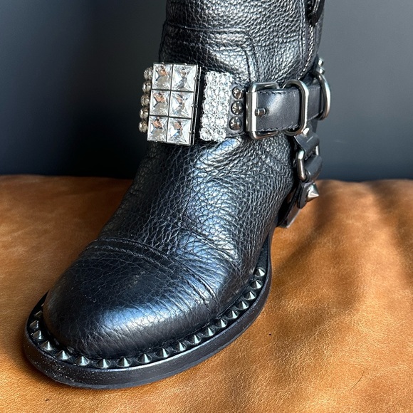 Miu Miu Black Leather and rhinestone Studded Boot Straps - boot harness only main image 5